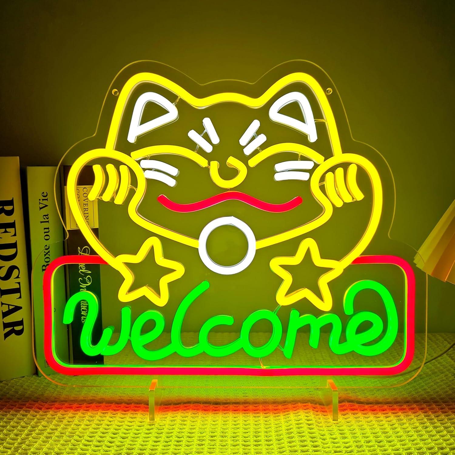Neon Sign Party - ป้ายไฟนีออนรูปแมวกวัก ไฟ LED ปรับความสว่างได้ด้วย USB สำหรับตกแต่งบ้าน