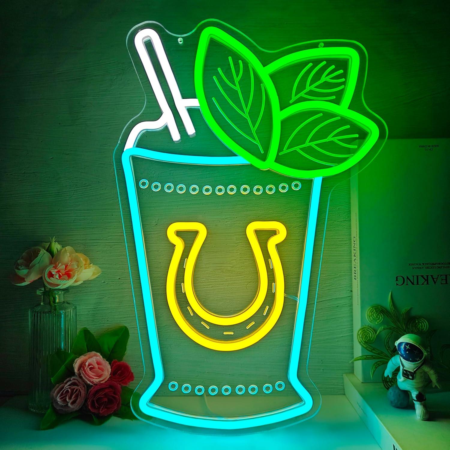 Neon Sign Party - ป้ายไฟนีออนค็อกเทลมินต์จูเลป เพิ่มบรรยากาศแห่งความสดชื่นและเทศกาลให้กับบาร์ ร้านอาหาร งานปาร์ตี้เดอร์บี และสถานที่จัดงานที่มีธีมค็อกเทล